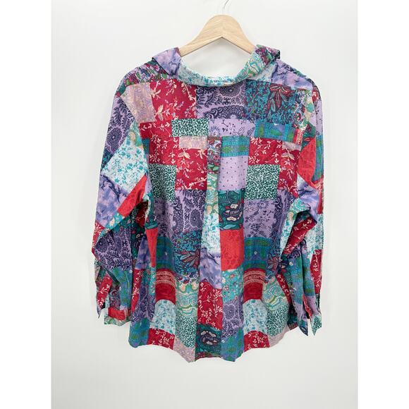 Coldwater Creek Button Down Shirt Silk Cotton Women 1X Floral Patchwork Artsy - Picture 2 of 7
